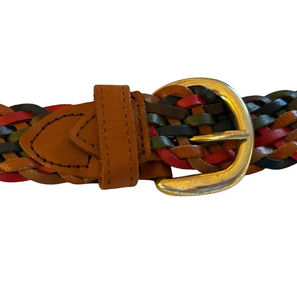 Kandell & Marcus Braided Leather Belt S-M Multicolor Woven Gold Buckle Vintage